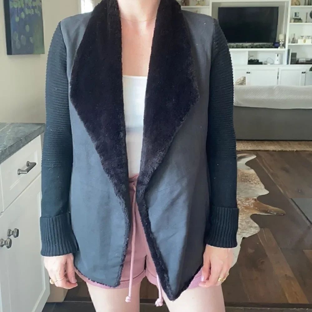 Black faux fur cardigan 